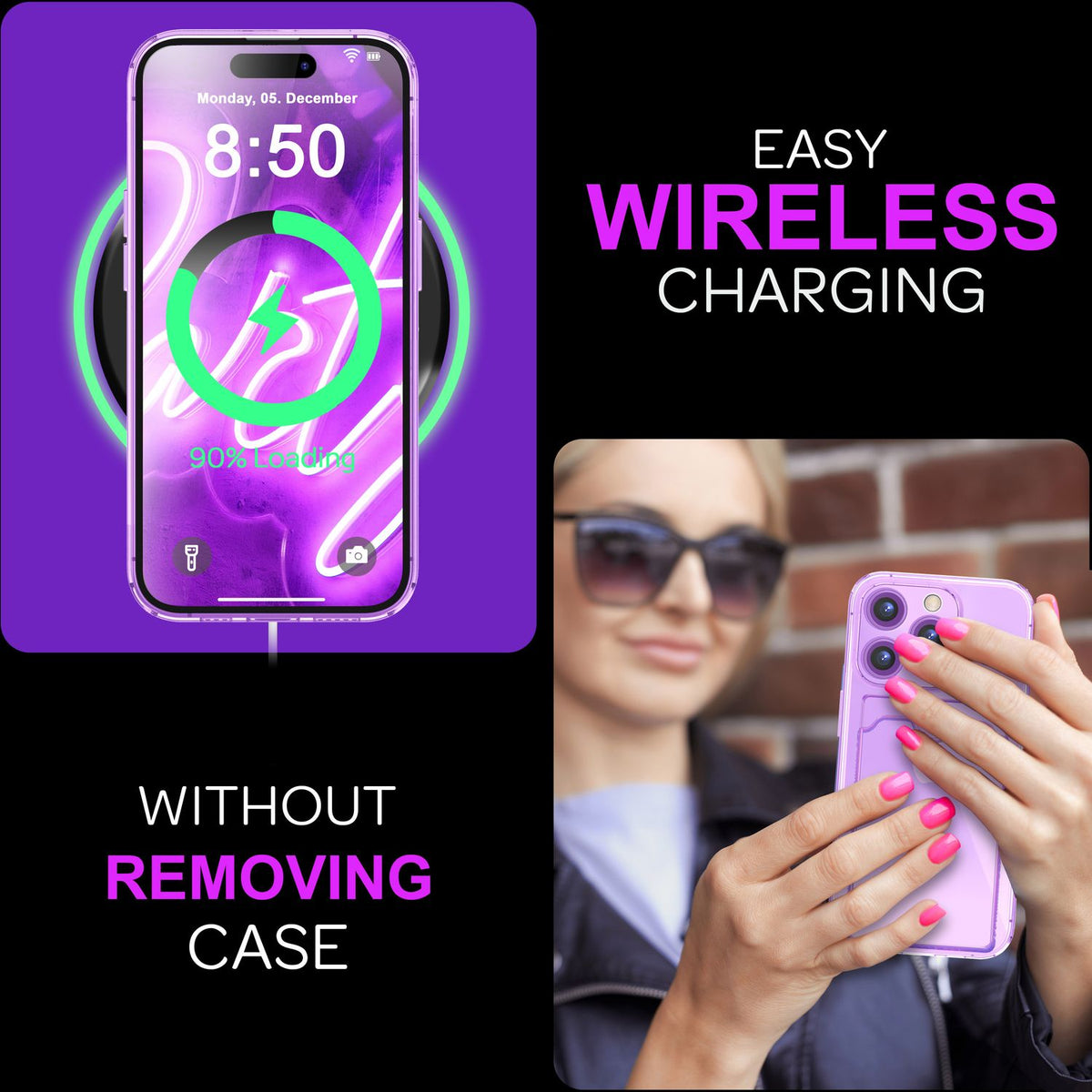 NALIA Neon Silikonhülle für iPhone 16 Pro Max – Kartenfach & Knallige Signal-Farbe – CARDPOP (Anti-Shock Handyhülle) – Marke aus Berlin
