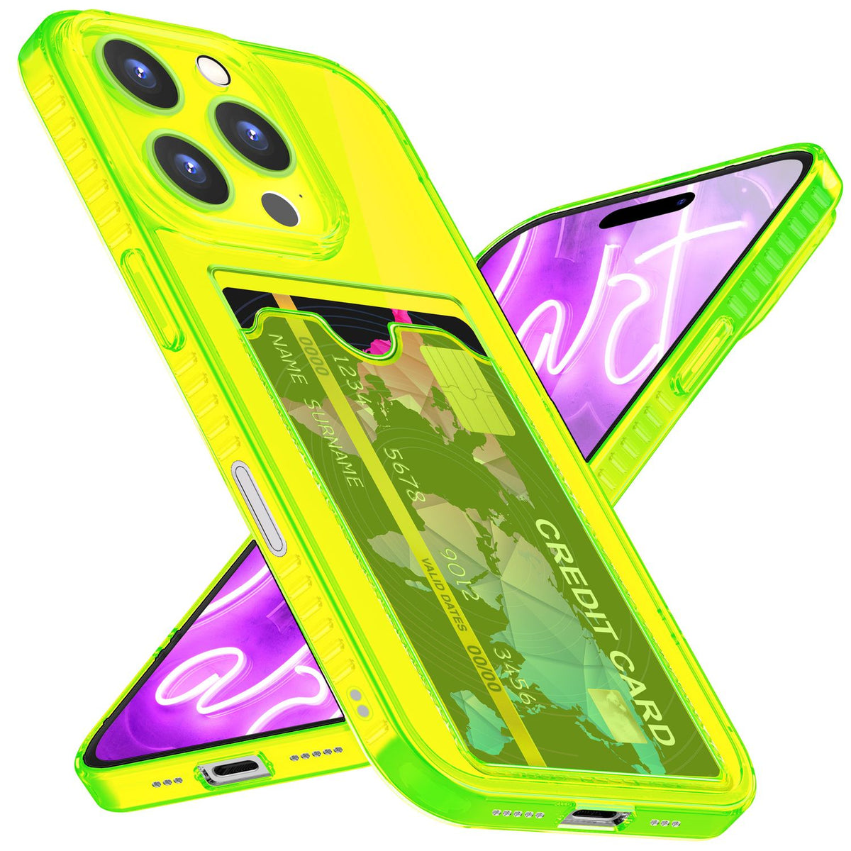 NALIA Neon Silikonhülle für iPhone 16 Pro Max – Kartenfach & Knallige Signal-Farbe – CARDPOP (Anti-Shock Handyhülle) – Marke aus Berlin