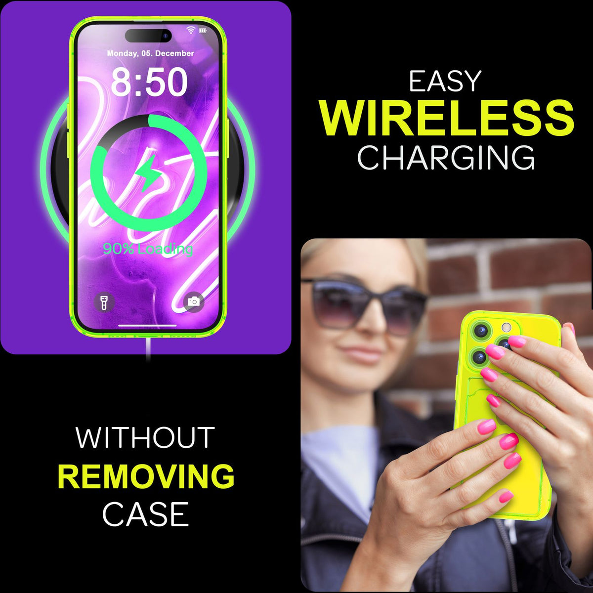 NALIA Neon Silikonhülle für iPhone 16 Pro Max – Kartenfach & Knallige Signal-Farbe – CARDPOP (Anti-Shock Handyhülle) – Marke aus Berlin