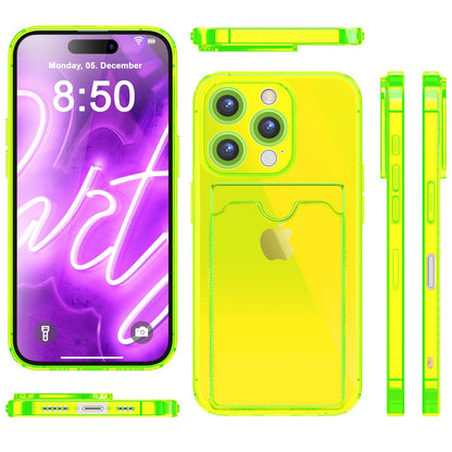 NALIA Neon Silikonhülle für iPhone 16 Pro Max – Kartenfach & Knallige Signal-Farbe – CARDPOP (Anti-Shock Handyhülle) – Marke aus Berlin