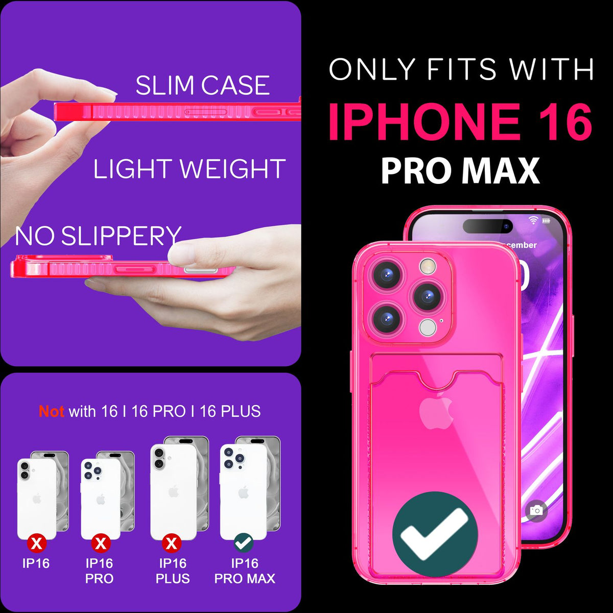 NALIA Neon Silikonhülle für iPhone 16 Pro Max – Kartenfach & Knallige Signal-Farbe – CARDPOP (Anti-Shock Handyhülle) – Marke aus Berlin