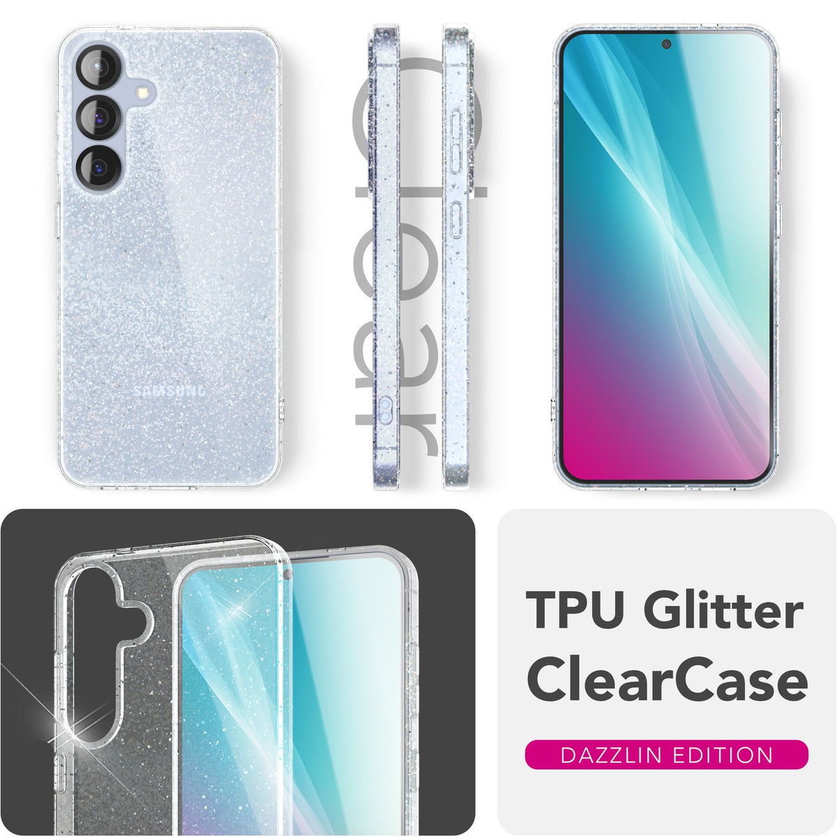 NALIA Glitzerhülle für Samsung Galaxy S25 – Funkelndes Silikon Case – DAZZLIN (Transparent & Stoßfest) – Marke aus Berlin