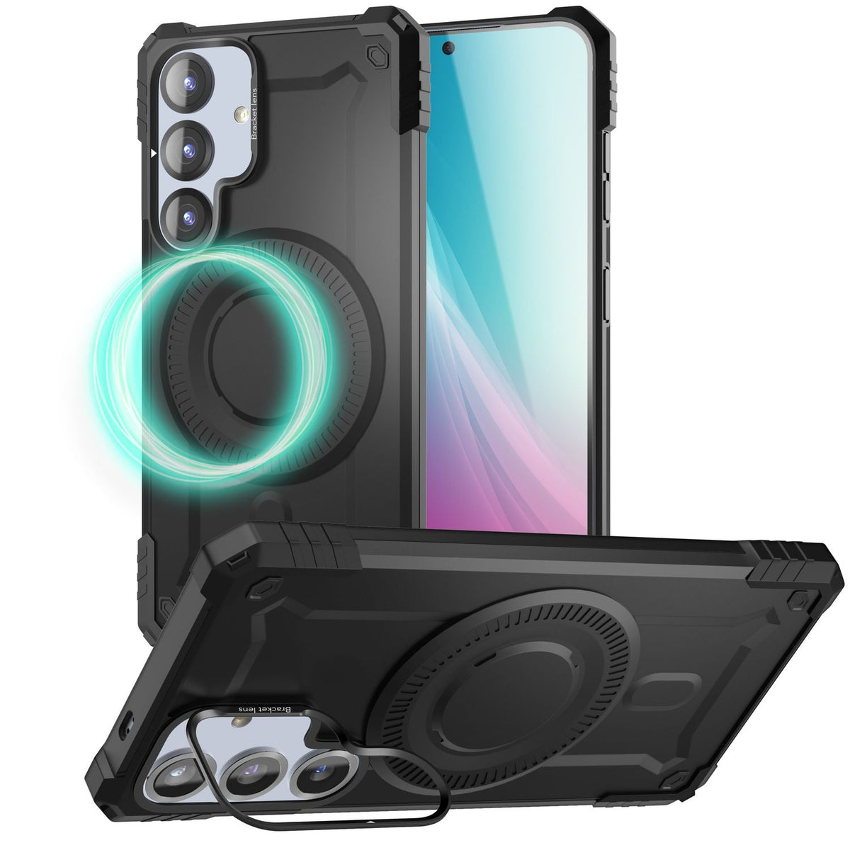 NALIA Magnetische Panzerhülle für Samsung Galaxy S25 – MagSafe kompatibel & Kamera-Stand – GRANITE (Outdoor Schutzhülle Stoßfest) – Marke aus Berlin
