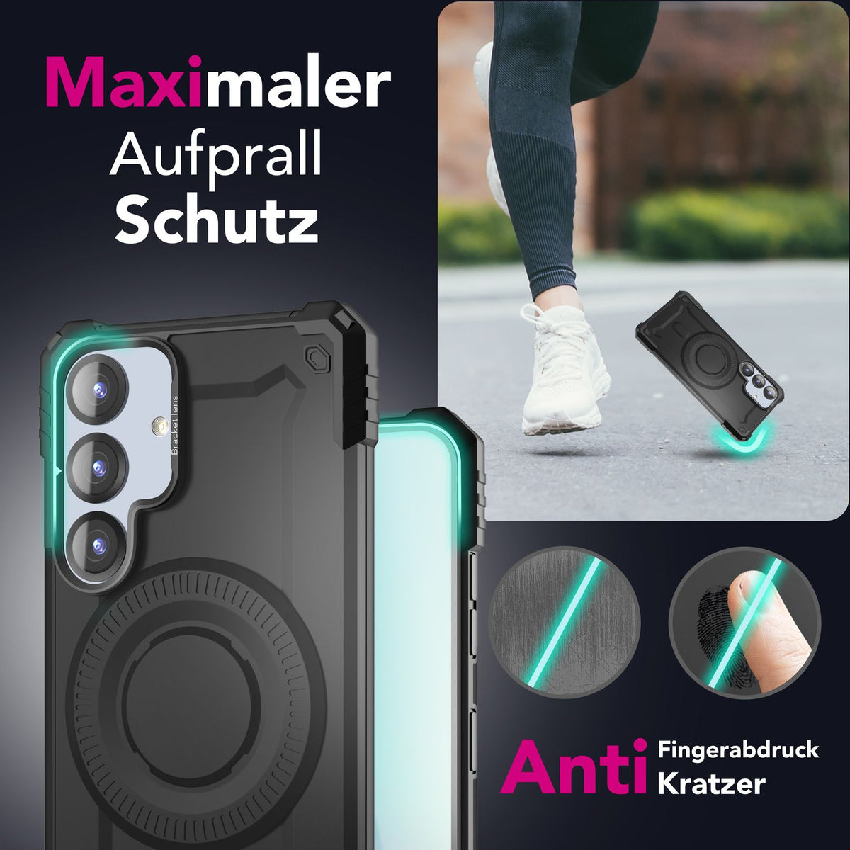 NALIA Magnetische Panzerhülle für Samsung Galaxy S25 – MagSafe kompatibel & Kamera-Stand – GRANITE (Outdoor Schutzhülle Stoßfest) – Marke aus Berlin