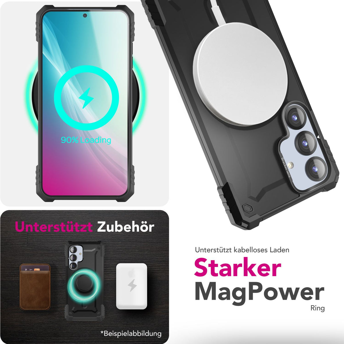 NALIA Magnetische Panzerhülle für Samsung Galaxy S25 – MagSafe kompatibel & Kamera-Stand – GRANITE (Outdoor Schutzhülle Stoßfest) – Marke aus Berlin