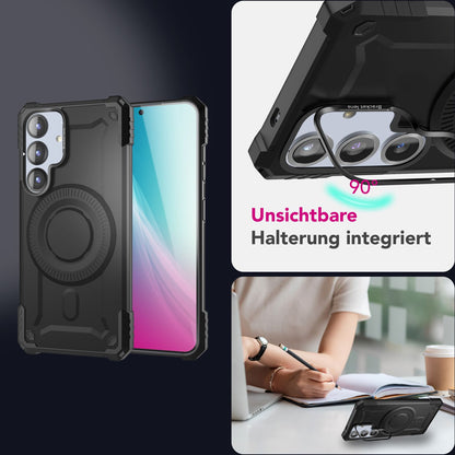 NALIA Magnetische Panzerhülle für Samsung Galaxy S25 – MagSafe kompatibel & Kamera-Stand – GRANITE (Outdoor Schutzhülle Stoßfest) – Marke aus Berlin