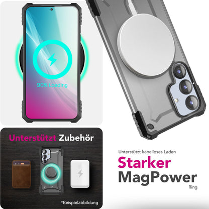 NALIA Magnetische Panzerhülle für Samsung Galaxy S25 – MagSafe kompatibel & Kamera-Stand – GRANITE (Outdoor Schutzhülle Stoßfest) – Marke aus Berlin