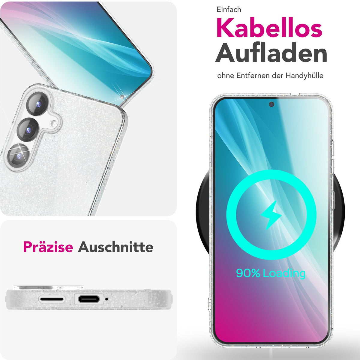 NALIA Glitzerhülle für Samsung Galaxy S25 Plus – Funkelnder Glitzer-Look & Grip – SHINEPOP (Silikon Case) – Marke aus Berlin