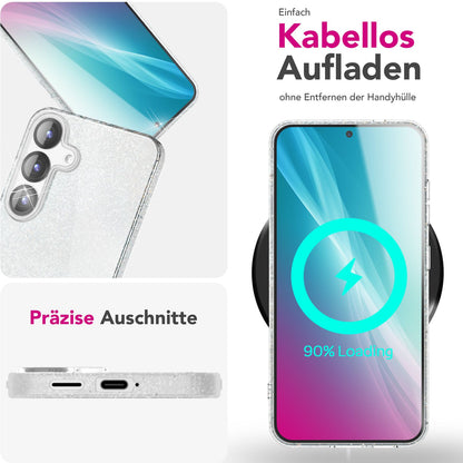 NALIA Glitzerhülle für Samsung Galaxy S25 Plus – Funkelnder Glitzer-Look & Grip – SHINEPOP (Silikon Case) – Marke aus Berlin