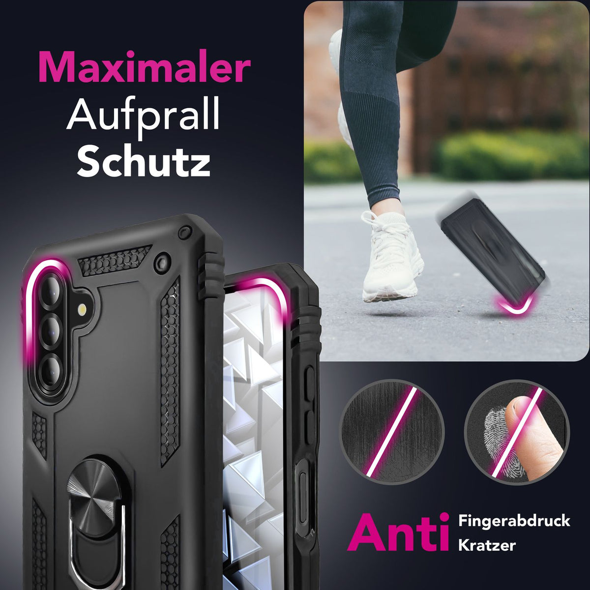NALIA Panzerhülle für Samsung Galaxy A26 – Ring-Ständer 360° & Magnet-Halterung Kompatibel – RINGDEFEND (Stoßfestes Outdoor Case) – Marke aus Berlin
