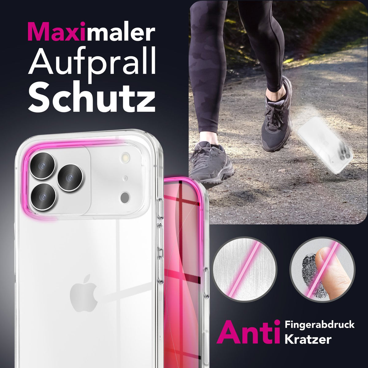 NALIA Transparente Silikonhülle für iPhone 18 Pro / 17 Pro – Anti-Gelb & Rutschfest – GLAZE (Handyhülle Kristallklar, Schlank & Stoßfest) – Marke aus Berlin