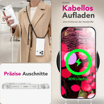 NALIA Handykette für iPhone 18 Pro / 17 Pro – Transparentes Hybrid-Case & Band – HANGIT PRO (Anti-Gelb Rückseite & Verstellbar) – Marke aus Berlin