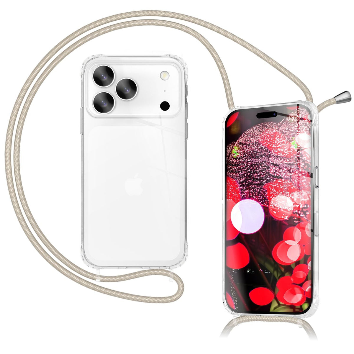 NALIA Handykette für iPhone 18 Pro / 17 Pro – Transparentes Hybrid-Case & Band – HANGIT PRO (Anti-Gelb Rückseite & Verstellbar) – Marke aus Berlin