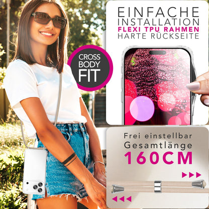 NALIA Handykette für iPhone 18 Pro / 17 Pro – Transparentes Hybrid-Case & Band – HANGIT PRO (Anti-Gelb Rückseite & Verstellbar) – Marke aus Berlin