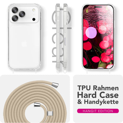 NALIA Handykette für iPhone 18 Pro / 17 Pro – Transparentes Hybrid-Case & Band – HANGIT PRO (Anti-Gelb Rückseite & Verstellbar) – Marke aus Berlin
