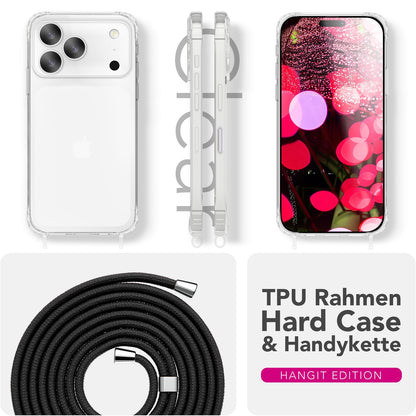 NALIA Handykette für iPhone 18 Pro / 17 Pro – Transparentes Hybrid-Case & Band – HANGIT PRO (Anti-Gelb Rückseite & Verstellbar) – Marke aus Berlin