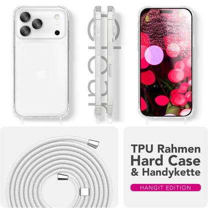 NALIA Handykette für iPhone 18 Pro / 17 Pro – Transparentes Hybrid-Case & Band – HANGIT PRO (Anti-Gelb Rückseite & Verstellbar) – Marke aus Berlin