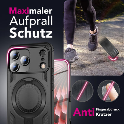 NALIA Magnetische Panzerhülle für iPhone 18 Pro / 17 Pro – Ring-Halterung 360° & MagSafe kompatibel – STORMGUARD (Outdoor Case) – Marke aus Berlin