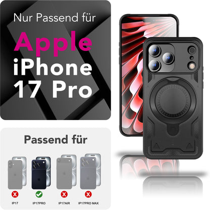 NALIA Magnetische Panzerhülle für iPhone 18 Pro / 17 Pro – Ring-Halterung 360° & MagSafe kompatibel – STORMGUARD (Outdoor Case) – Marke aus Berlin