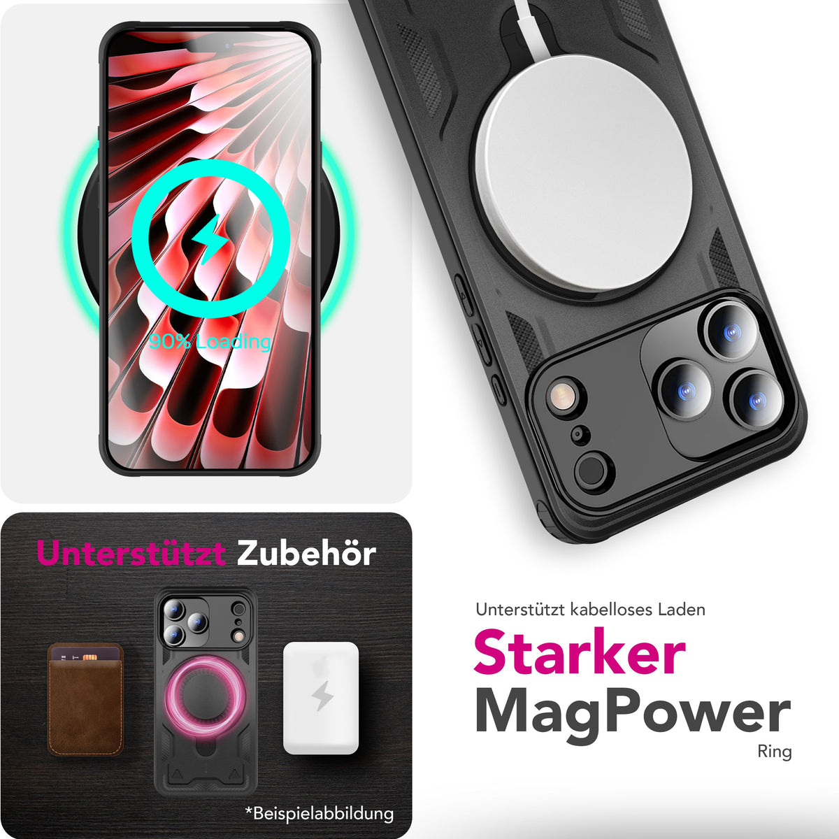 NALIA Magnetische Panzerhülle für iPhone 18 Pro / 17 Pro – Ring-Halterung 360° & MagSafe kompatibel – STORMGUARD (Outdoor Case) – Marke aus Berlin