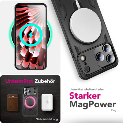 NALIA Magnetische Panzerhülle für iPhone 18 Pro / 17 Pro – Ring-Halterung 360° & MagSafe kompatibel – STORMGUARD (Outdoor Case) – Marke aus Berlin