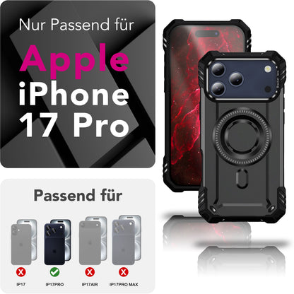 NALIA Magnetische Panzerhülle für iPhone 18 Pro / 17 Pro – MagSafe kompatibel & Kamera-Stand – GRANITE (Outdoor Schutzhülle Stoßfest) – Marke aus Berlin