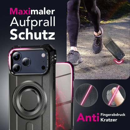 NALIA Magnetische Panzerhülle für iPhone 18 Pro / 17 Pro – MagSafe kompatibel & Kamera-Stand – GRANITE (Outdoor Schutzhülle Stoßfest) – Marke aus Berlin