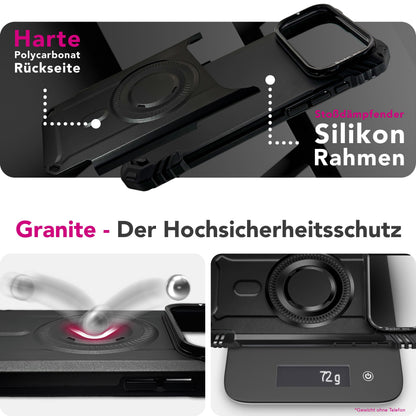 NALIA Magnetische Panzerhülle für iPhone 18 Pro / 17 Pro – MagSafe kompatibel & Kamera-Stand – GRANITE (Outdoor Schutzhülle Stoßfest) – Marke aus Berlin