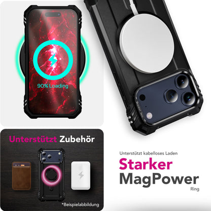 NALIA Magnetische Panzerhülle für iPhone 18 Pro / 17 Pro – MagSafe kompatibel & Kamera-Stand – GRANITE (Outdoor Schutzhülle Stoßfest) – Marke aus Berlin