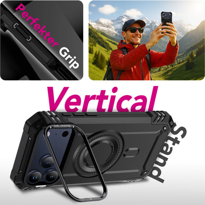 NALIA Magnetische Panzerhülle für iPhone 18 Pro / 17 Pro – MagSafe kompatibel & Kamera-Stand – GRANITE (Outdoor Schutzhülle Stoßfest) – Marke aus Berlin