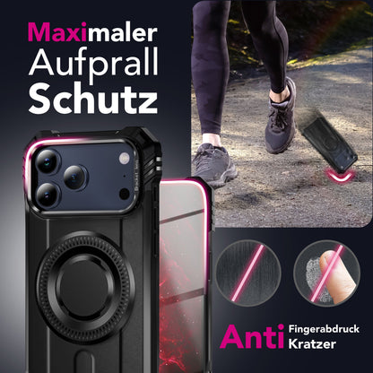 NALIA Magnetische Panzerhülle für iPhone 18 Pro / 17 Pro – MagSafe kompatibel & Kamera-Stand – GRANITE (Outdoor Schutzhülle Stoßfest) – Marke aus Berlin
