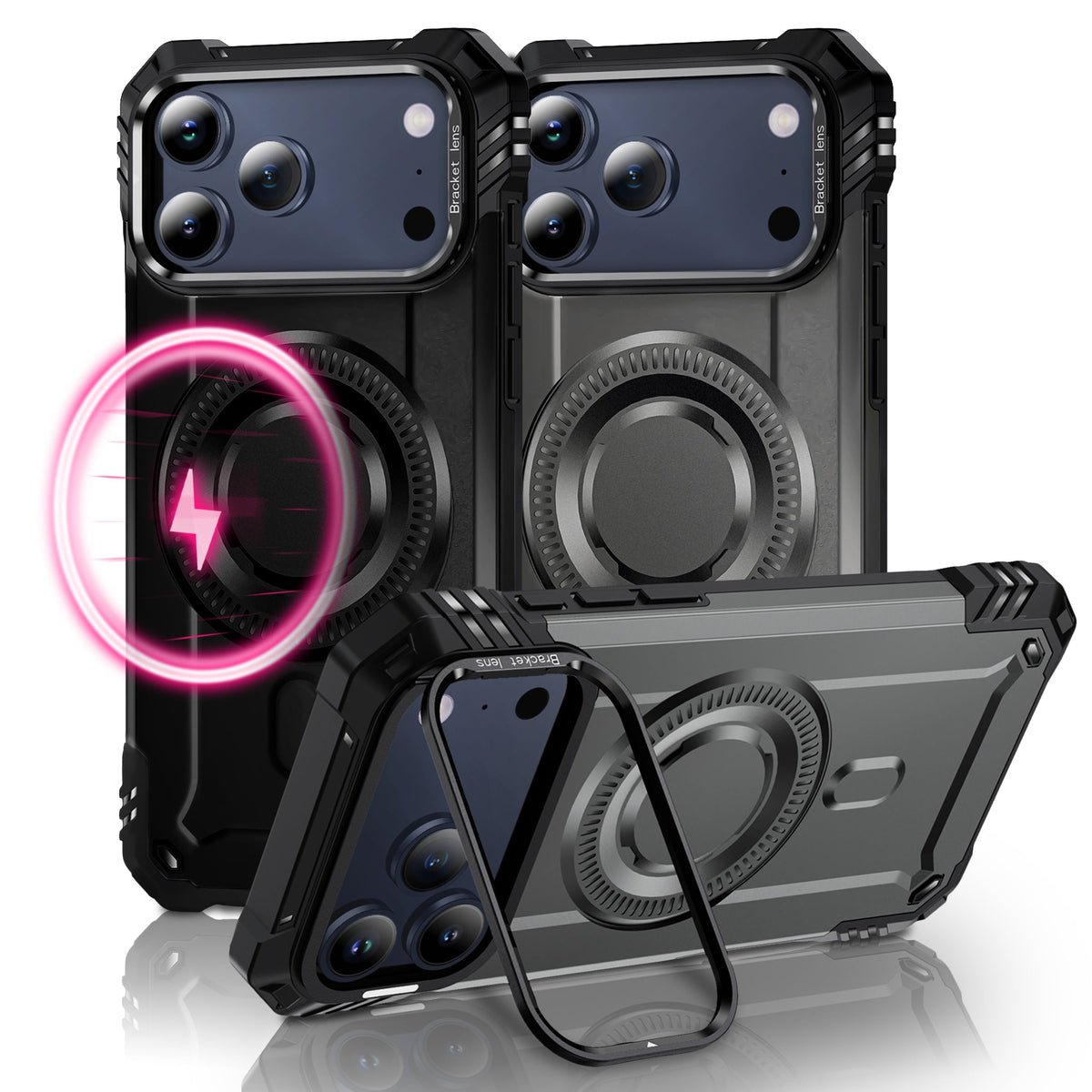 NALIA Magnetische Panzerhülle für iPhone 18 Pro / 17 Pro – MagSafe kompatibel & Kamera-Stand – GRANITE (Outdoor Schutzhülle Stoßfest) – Marke aus Berlin