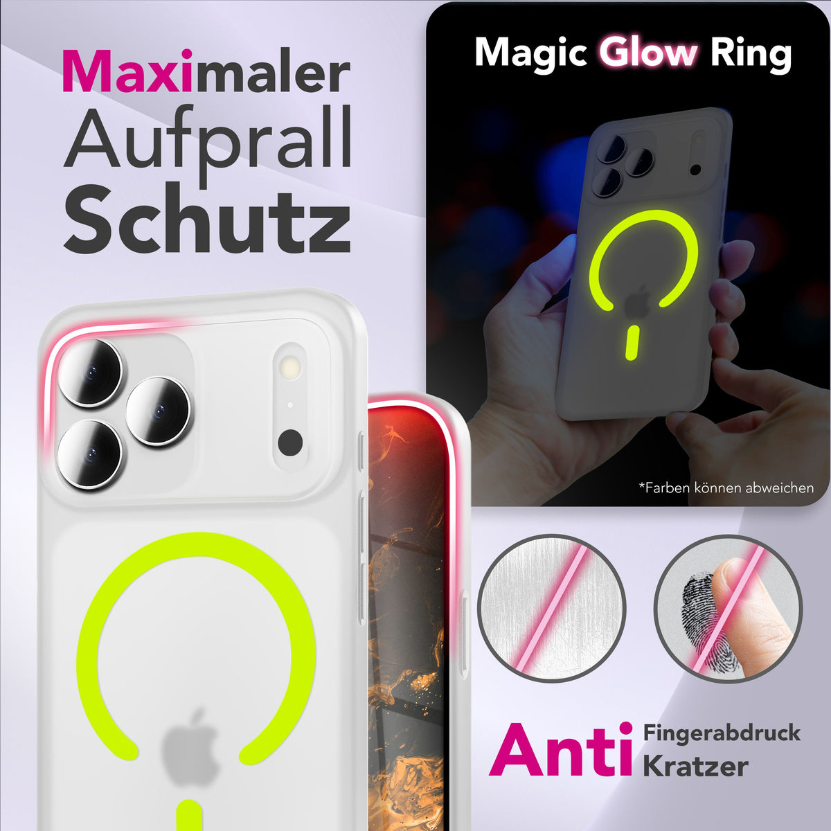 NALIA Ultra Slim Hardcase für iPhone 18 Pro / 17 Pro – MagSafe Kompatibel & Nachleuchtender Ring – THINIX GLOW (Matt-Transparent & 0,3mm Dünn) – Marke aus Berlin