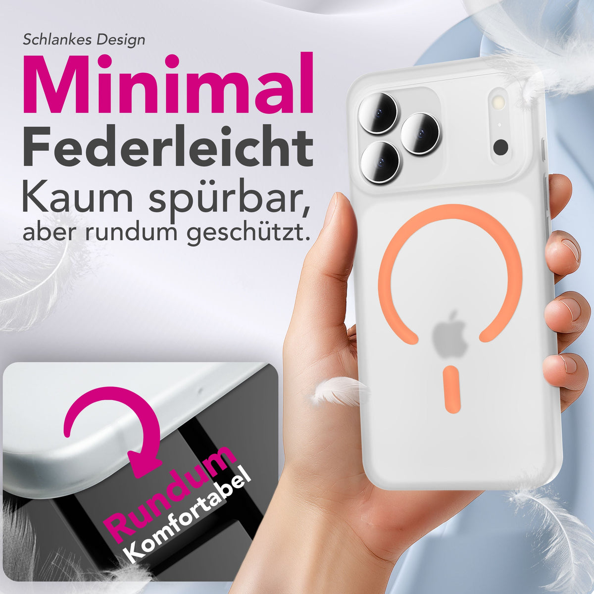 NALIA Ultra Slim Hardcase für iPhone 18 Pro / 17 Pro – MagSafe Kompatibel & Nachleuchtender Ring – THINIX GLOW (Matt-Transparent & 0,3mm Dünn) – Marke aus Berlin