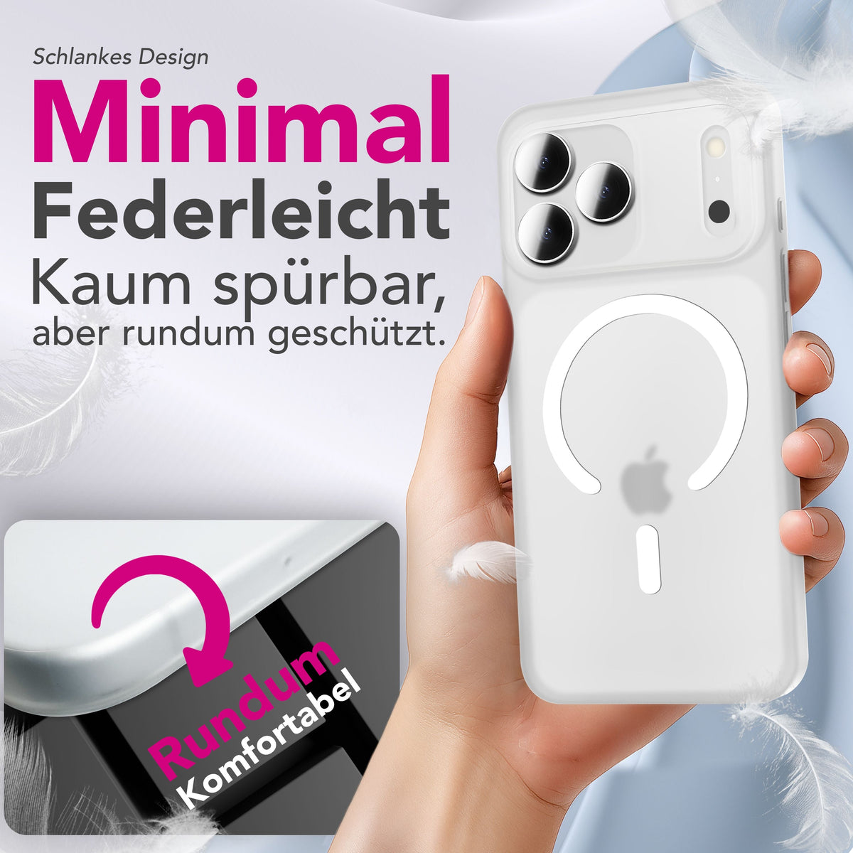 NALIA Ultra Slim Hardcase für iPhone 18 Pro / 17 Pro – MagSafe Kompatibel & Nachleuchtender Ring – THINIX GLOW (Matt-Transparent & 0,3mm Dünn) – Marke aus Berlin
