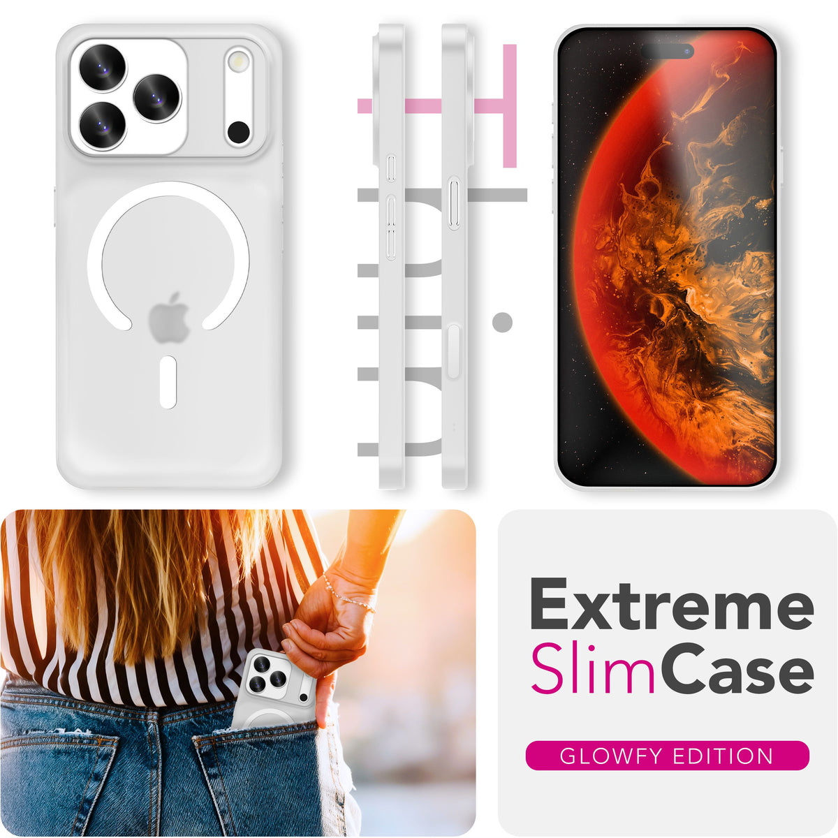 NALIA Ultra Slim Hardcase für iPhone 18 Pro / 17 Pro – MagSafe Kompatibel & Nachleuchtender Ring – THINIX GLOW (Matt-Transparent & 0,3mm Dünn) – Marke aus Berlin