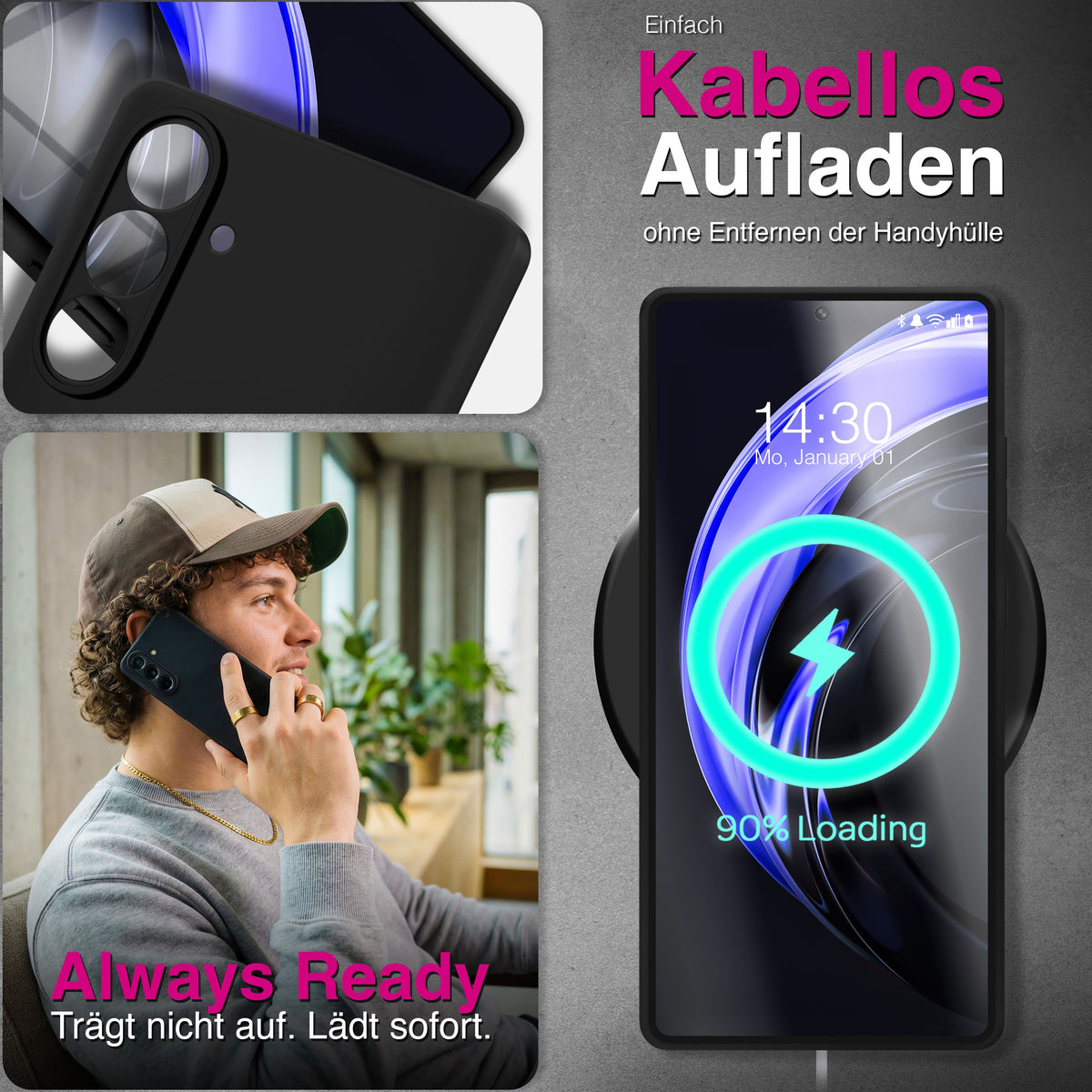 NALIA Matte Silikonhülle für Samsung Galaxy S26 – Slim, Schwarz & Rutschfest – STRIDER (Soft Case, Kameraschutz & Stoßfest) – Marke aus Berlin