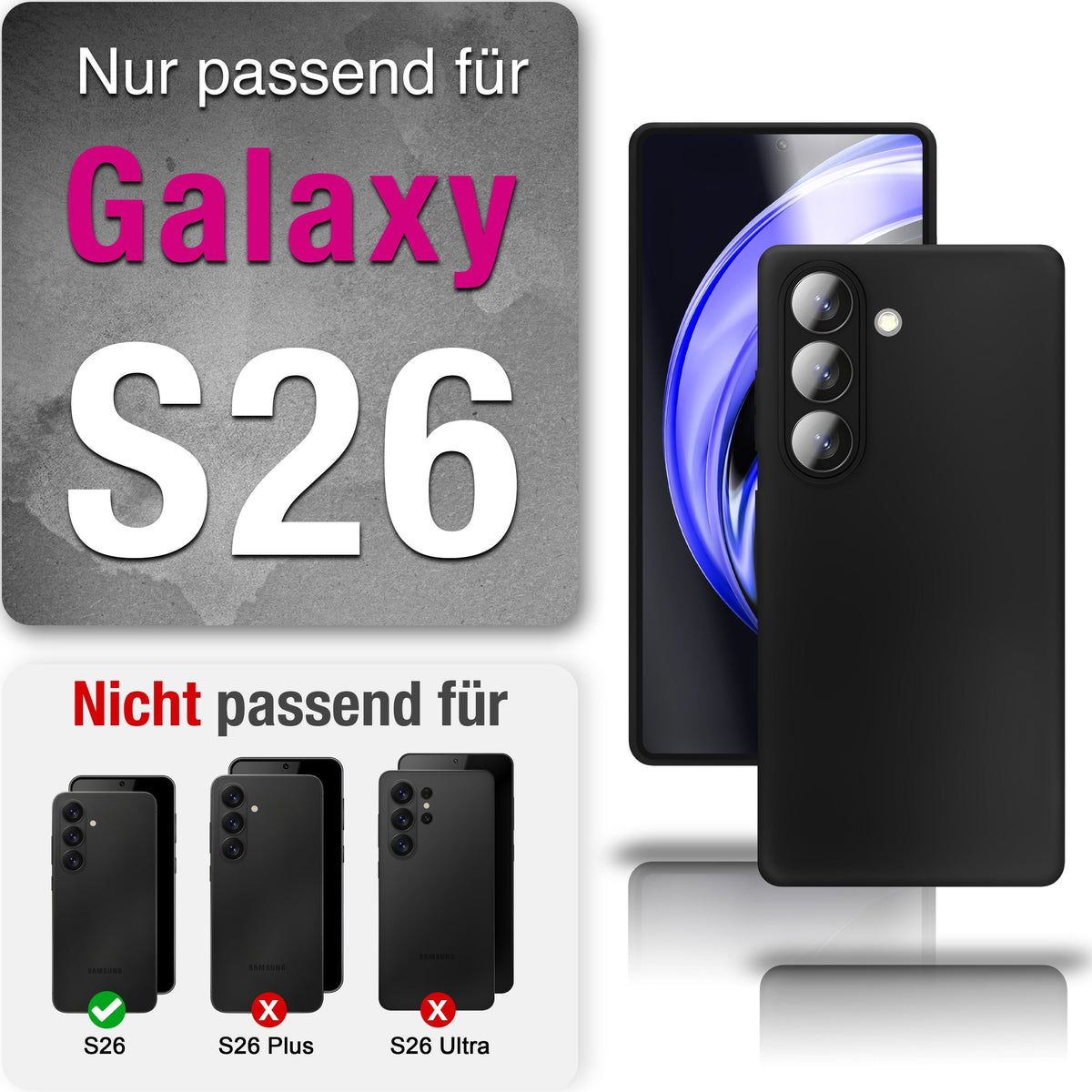 NALIA Matte Silikonhülle für Samsung Galaxy S26 – Slim, Schwarz & Rutschfest – STRIDER (Soft Case, Kameraschutz & Stoßfest) – Marke aus Berlin