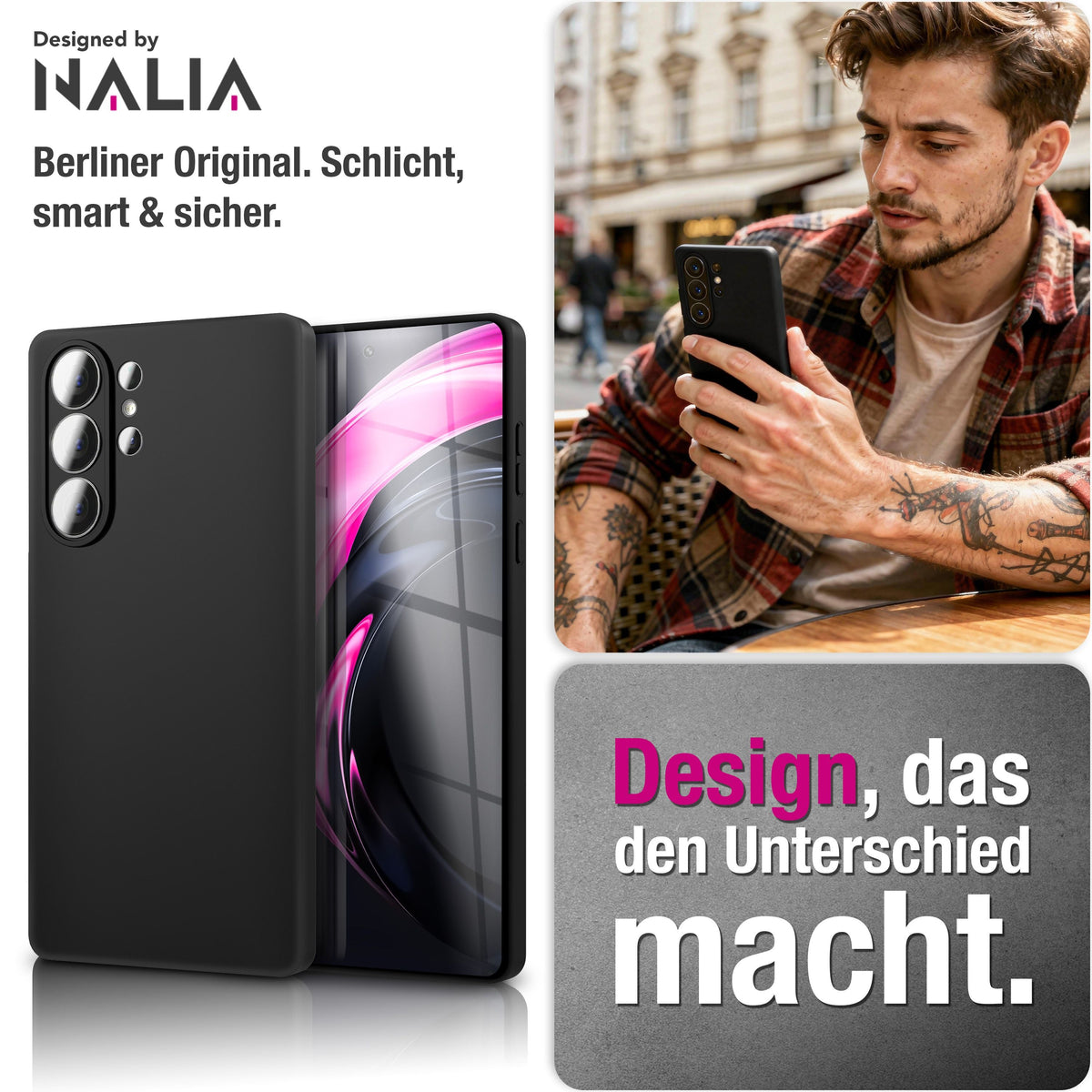 NALIA Matte Silikonhülle für Samsung Galaxy S26 Ultra – Slim, Schwarz & Rutschfest – STRIDER (Soft Case, Kameraschutz & Stoßfest) – Marke aus Berlin