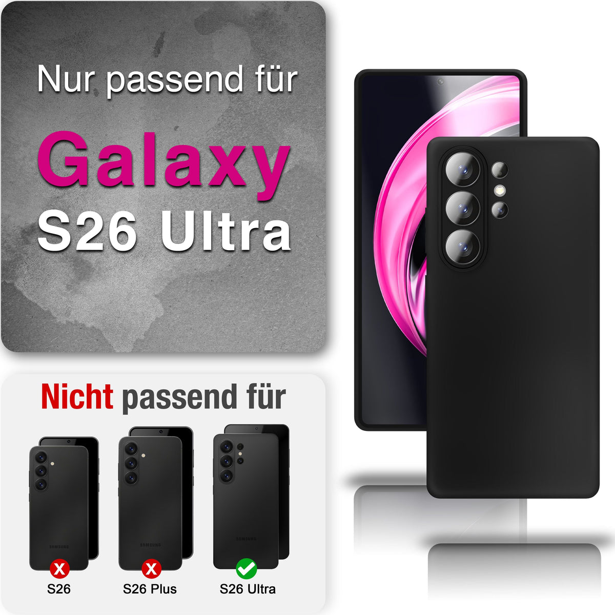 NALIA Matte Silikonhülle für Samsung Galaxy S26 Ultra – Slim, Schwarz & Rutschfest – STRIDER (Soft Case, Kameraschutz & Stoßfest) – Marke aus Berlin