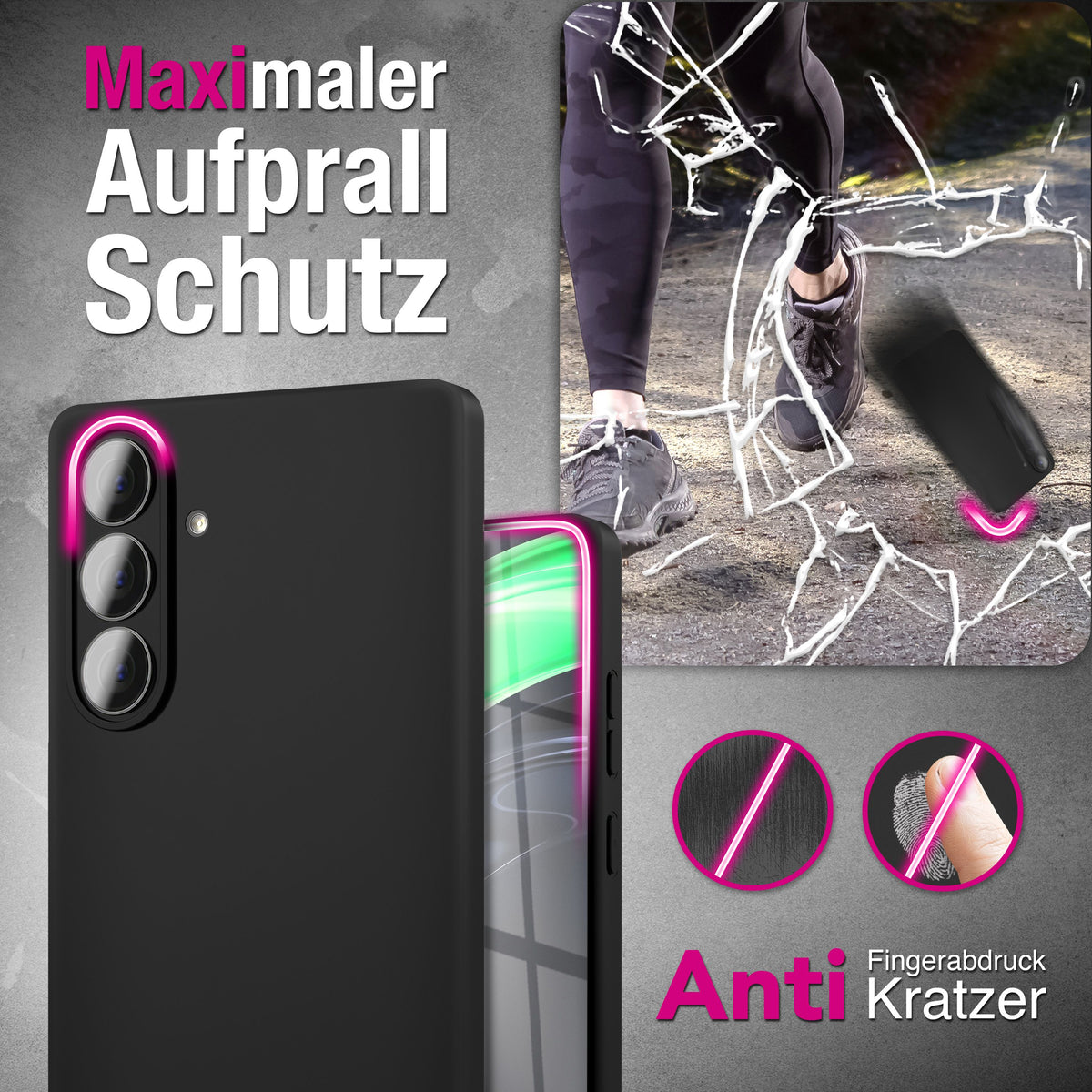 NALIA Matte Silikonhülle für Samsung Galaxy A37 – Slim, Schwarz & Rutschfest – STRIDER (Soft Case, Kameraschutz & Stoßfest) – Marke aus Berlin
