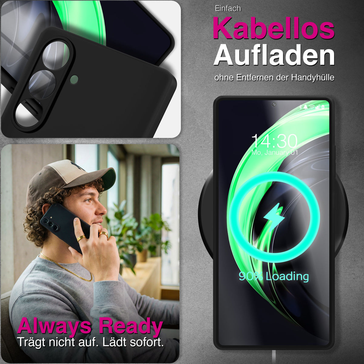 NALIA Matte Silikonhülle für Samsung Galaxy A37 – Slim, Schwarz & Rutschfest – STRIDER (Soft Case, Kameraschutz & Stoßfest) – Marke aus Berlin