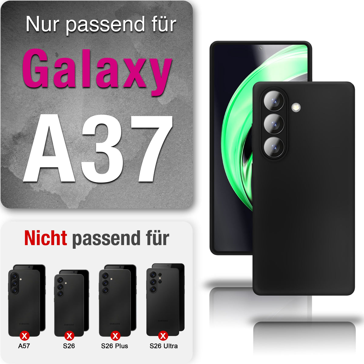 NALIA Matte Silikonhülle für Samsung Galaxy A37 – Slim, Schwarz & Rutschfest – STRIDER (Soft Case, Kameraschutz & Stoßfest) – Marke aus Berlin