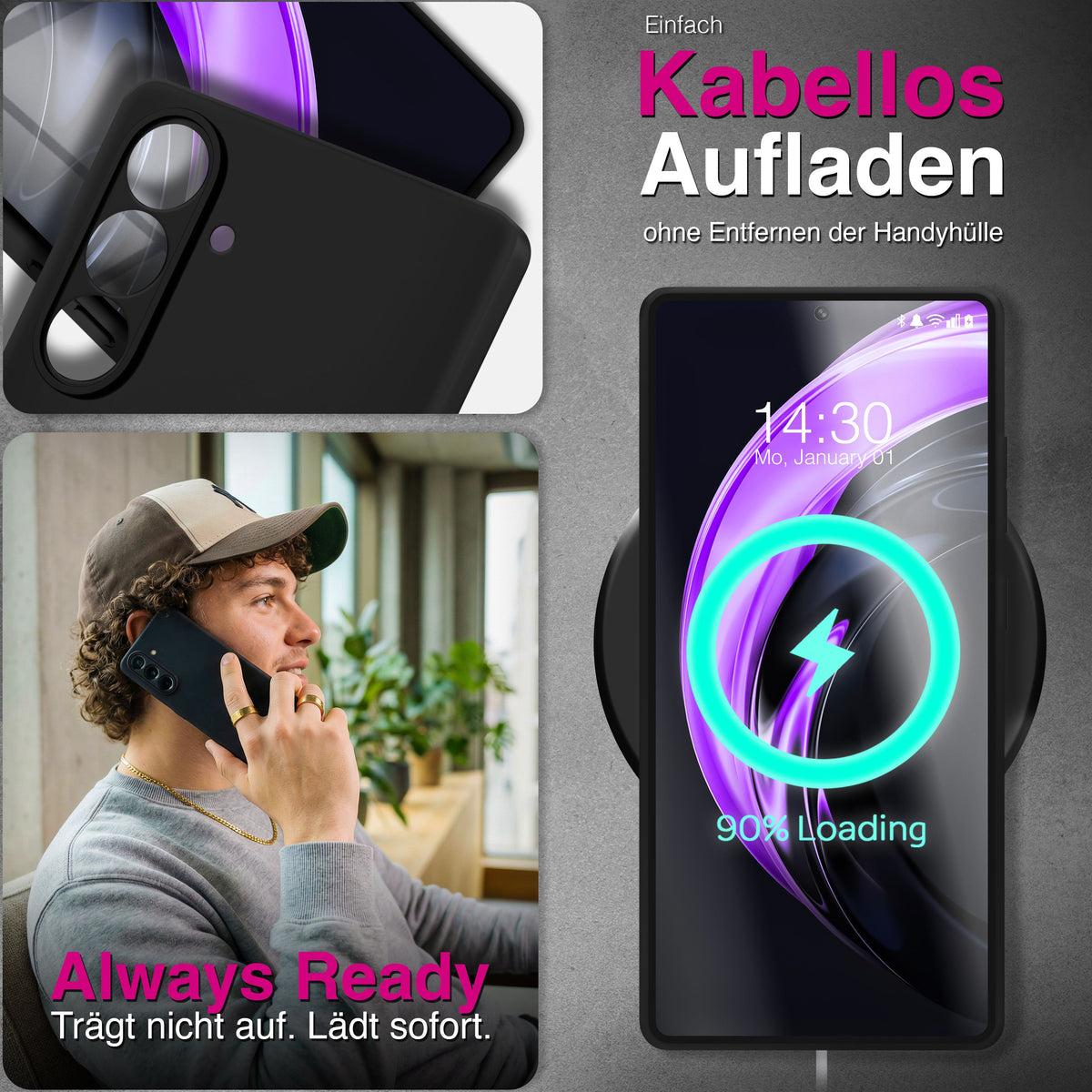 NALIA Matte Silikonhülle für Samsung Galaxy A57 – Slim, Schwarz & Rutschfest – STRIDER (Soft Case, Kameraschutz & Stoßfest) – Marke aus Berlin