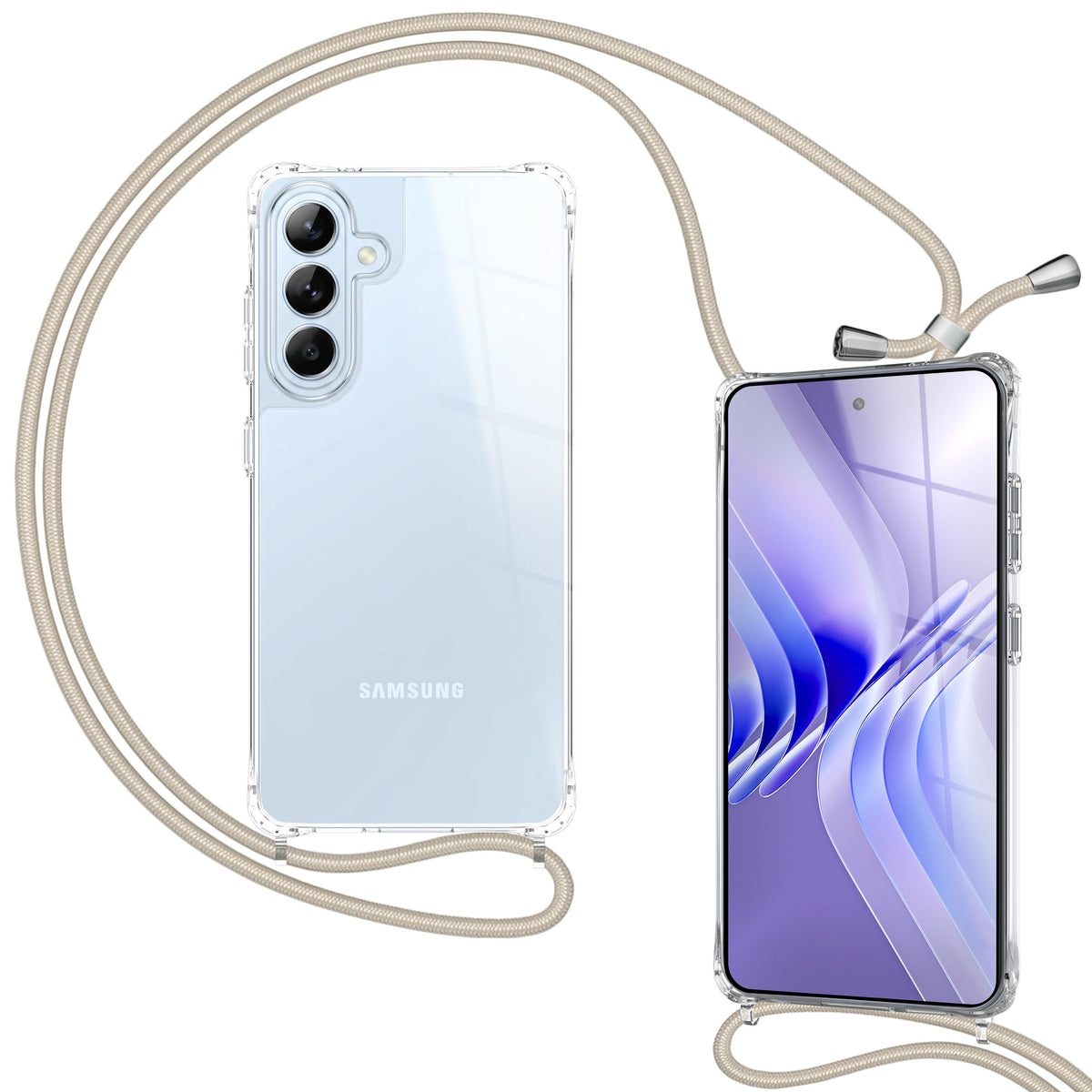 NALIA Handykette für Samsung Galaxy S26 – Transparentes Hybrid-Case & Band – HANGIT PRO (Anti-Gelb Rückseite & Verstellbar) – Marke aus Berlin
