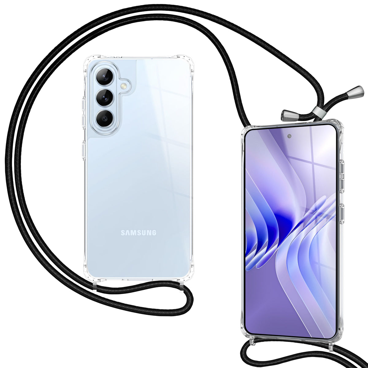 NALIA Handykette für Samsung Galaxy S26 – Transparentes Hybrid-Case & Band – HANGIT PRO (Anti-Gelb Rückseite & Verstellbar) – Marke aus Berlin