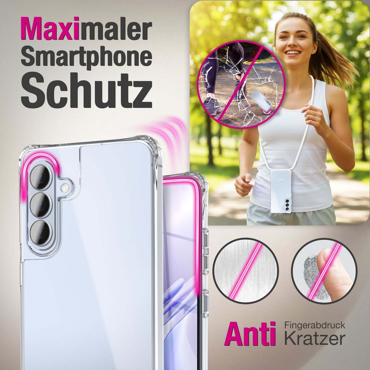 NALIA Handykette für Samsung Galaxy S26 – Transparentes Hybrid-Case & Band – HANGIT PRO (Anti-Gelb Rückseite & Verstellbar) – Marke aus Berlin
