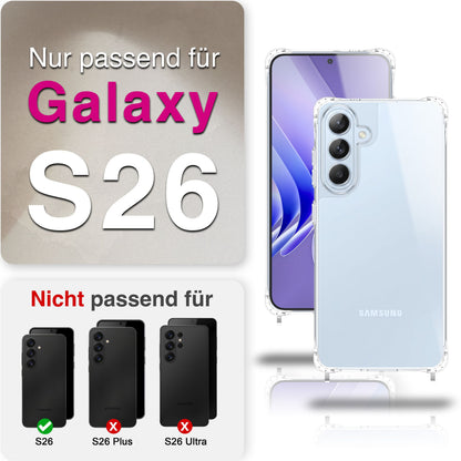 NALIA Handykette für Samsung Galaxy S26 – Transparentes Hybrid-Case & Band – HANGIT PRO (Anti-Gelb Rückseite & Verstellbar) – Marke aus Berlin