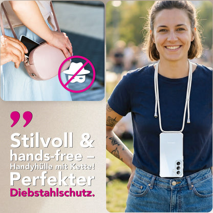 NALIA Handykette für Samsung Galaxy S26 – Transparentes Hybrid-Case & Band – HANGIT PRO (Anti-Gelb Rückseite & Verstellbar) – Marke aus Berlin