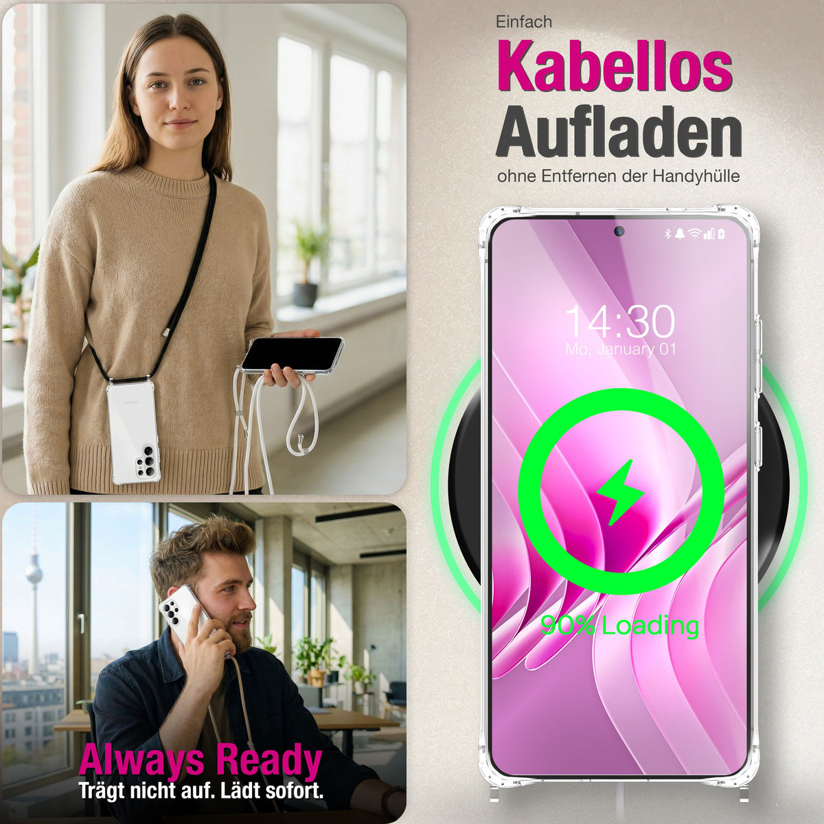 NALIA Handykette für Samsung Galaxy S26 Ultra – Transparentes Hybrid-Case & Band – HANGIT PRO (Anti-Gelb Rückseite & Verstellbar) – Marke aus Berlin